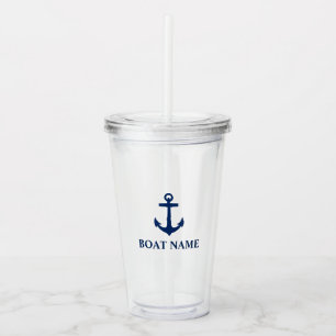 Your Boat Name Blue Anchor Acrylic Tumbler