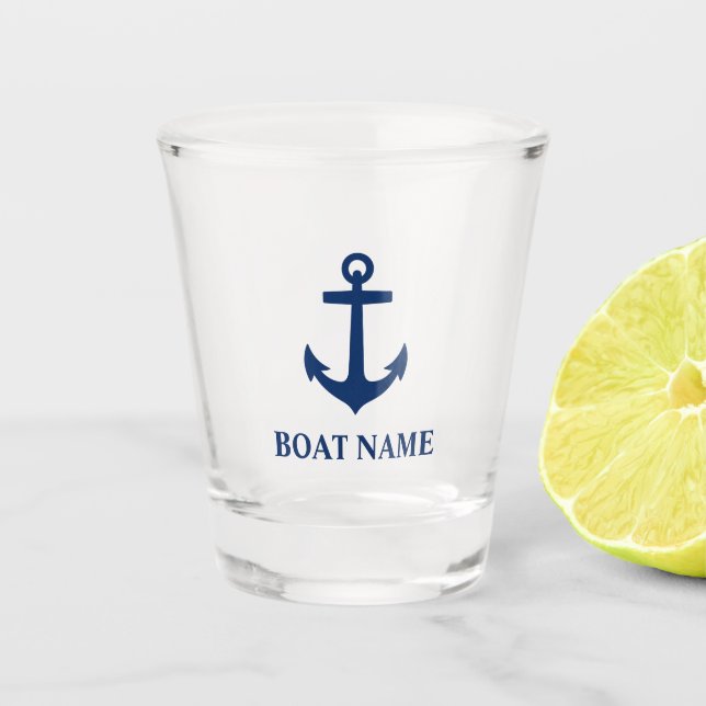 Your Boat Name Blue Anchor Shot Glass (Front)