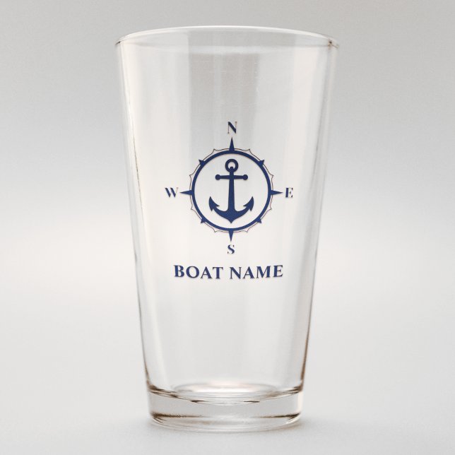 Your Boat Name Blue Compass Anchor Glass (Creator Uploaded)