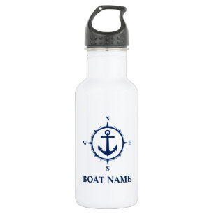 Your Boat Name Blue Compass Anchor White 532 Ml Water Bottle