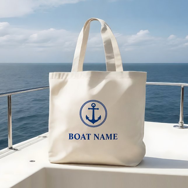 Your Boat Name Blue Sea Anchor Large Tote Bag (Creator Uploaded)