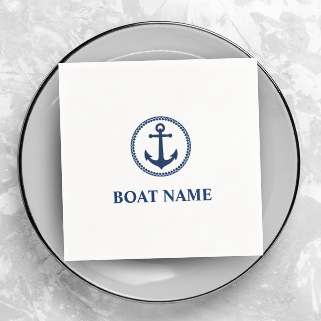 Your Boat Name Blue Sea Anchor Napkin (Creator Uploaded)