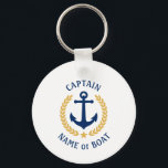 Your Boat Name Captain Anchor Gold Laurel White Key Ring<br><div class="desc">A Personalised Keychain with your boat name, family name or other desired text and Captain title or other rank as needed. Featuring a custom designed nautical boat anchor, gold style laurel leaves and star emblem on white or easily adjust the primary colour to match your current theme. Makes a great...</div>