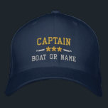 Your Boat Name Captain Nautical Stars Gold Silver Embroidered Hat<br><div class="desc">A personalised embroidered hat featuring your Captain rank or other title,  your Name or Boat Name and stars. Several cap and thread colours to choose from. Makes a great custom gift for Fathers day,  Mothers day or any occasion.</div>