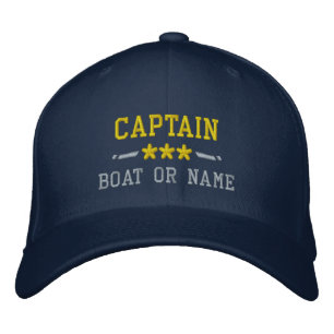 Your Boat Name Captain Nautical Stars Gold Silver Embroidered Hat