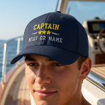 Your Boat Name Captain Nautical Stars Gold Silver Embroidered Hat<br><div class="desc">A personalised embroidered hat featuring your Captain rank or other title,  your Name or Boat Name and stars. Several cap and thread colours to choose from. Makes a great custom gift for Fathers day,  Mothers day or any occasion.</div>