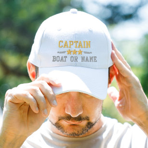 Your Boat Name Captain Nautical Stars Gold Silver Embroidered Hat