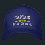 Your Boat Name Captain Nautical Stars Royal Blue Embroidered Hat<br><div class="desc">Sail in style with a personalised royal blue embroidered hat featuring your Captain rank or other title,  your Name or Boat Name and stars. Several cap and thread colours to choose from. Makes a great custom gift for Fathers day,  Mothers day or any occasion.</div>