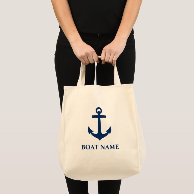 Your Boat Name Classic Anchor Eco Friendly Grocery Tote Bag (Front (Product))