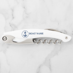 Your Boat Name Classic Rope & Anchor on White Corkscrew