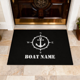 Your Boat Name Compass Anchor Black Doormat
