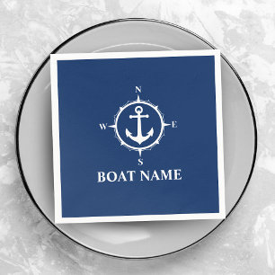 Your Boat Name Compass Anchor Blue Napkin
