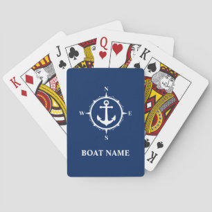 Your Boat Name Compass Anchor Blue Playing Cards