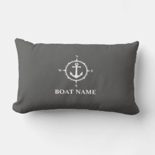 Your Boat Name Compass Anchor Gray Lumbar Cushion