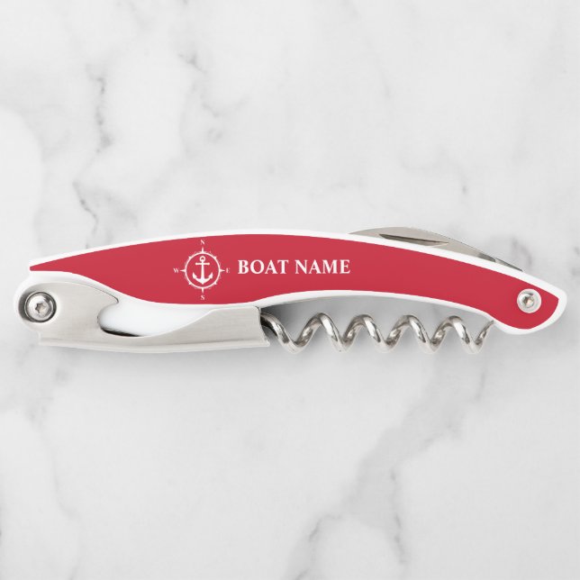 Your Boat Name Compass Anchor in Red Corkscrew (Front)