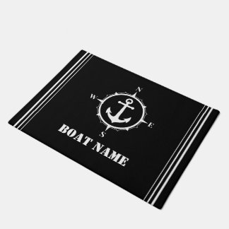 Your Boat Name Compass Anchor Modern Black Doormat