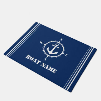 Your Boat Name Compass Anchor Navy Blue Entry Doormat