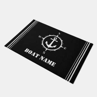 Your Boat Name Compass Anchor Stylish Black Doormat