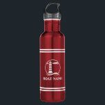 Your Boat Name Lighthouse White Striped Red 710 Ml Water Bottle<br><div class="desc">Your Personalised Name,  Boat Name or Text with a Nautical Lighthouse on a Striped Red stainless steel water bottle.</div>