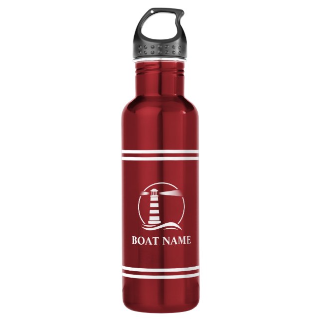 Your Boat Name Lighthouse White Striped Red 710 Ml Water Bottle (Front)