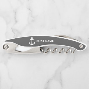 Your Boat Name Nautical Anchor Navy Gray Corkscrew