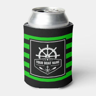 Your Boat Name Nautical Anchor Oars Helm Lime Can Cooler