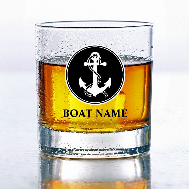 Your Boat Name Nautical Anchor & Rope Whiskey Glass (Creator Uploaded)