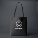 Your Boat Name Nautical Sea Anchor Black White Tote Bag<br><div class="desc">A chic and stylish black tote bag with your personalised name,  boat name or other desired text. Features a custom designed nautical sea anchor. Easily customise the base colour to match your current decor or theme. Great for vacation,  shopping and travelling. The perfect personalised gift for any occasion.</div>