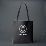 Your Boat Name Nautical Sea Anchor Black White Tote Bag<br><div class="desc">A chic and stylish black tote bag with your personalised name,  boat name or other desired text. Features a custom designed nautical sea anchor. Easily customise the base colour to match your current decor or theme. Great for vacation,  shopping and travelling. The perfect personalised gift for any occasion.</div>