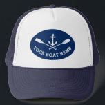 Your Boat Name Nautical Ship Anchor Crossed Oars Trucker Hat<br><div class="desc">A Nautical Boat Anchor and Crossed Oars with Your Personalized Boat Name or other Text on a Classic Trucker Hat.</div>