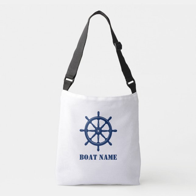 Your Boat Name Nautical Ships Wheel Helm Crossbody Bag (Front)