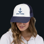 Your Boat Name Navy Blue Anchor Trucker Hat<br><div class="desc">Your Boat Name Navy Blue Anchor Hat</div>