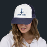 Your Boat Name Navy Blue Anchor Trucker Hat<br><div class="desc">Your Boat Name Navy Blue Anchor Hat</div>