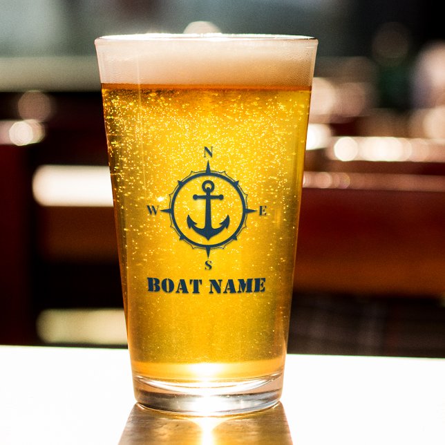 Your Boat Name Navy Blue Compass Anchor Glass (Creator Uploaded)