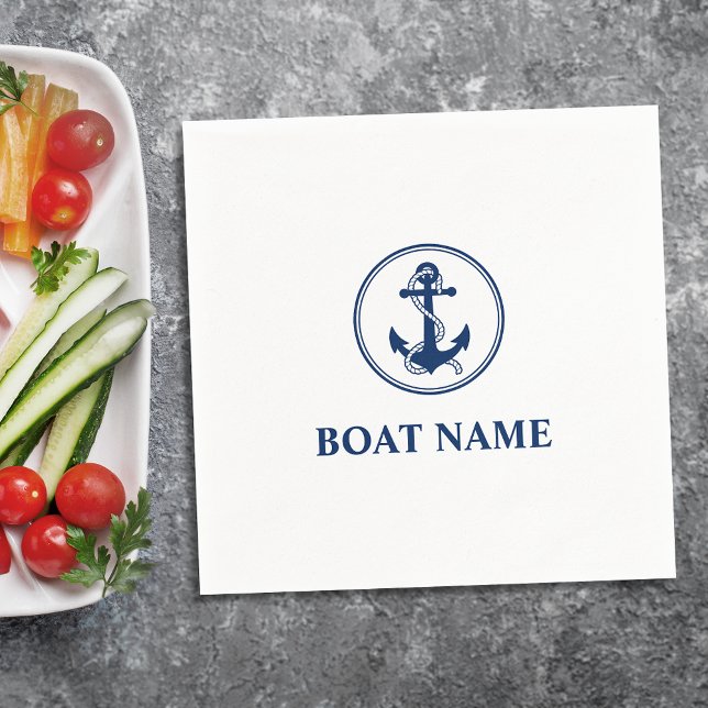 Your Boat Name Navy Blue Rope & Anchor Napkin (Creator Uploaded)