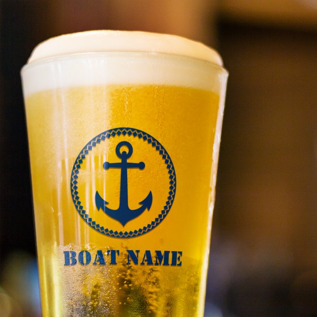 Your Boat Name Navy Blue Sea Anchor Glass (Creator Uploaded)