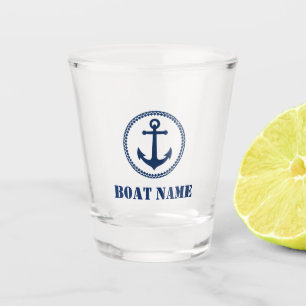 Your Boat Name Navy Blue Sea Anchor Shot Glass