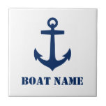 Your Boat Name or Family Name Anchor Navy Blue Tile<br><div class="desc">Stylish ceramic tiles with your personalised boat name,  family name or other text,  a custom nautical boat anchor in navy blue on white or choose background colours to match your decor.</div>