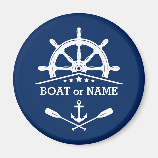 Your Boat Name or Text Anchor Oars Helm Navy Blue Magnet (Front)