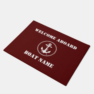 Your Boat Name Rope & Anc Deep Red Welcome Aboard Doormat