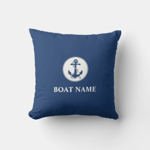 Your Boat Name Rope & Anchor Blue Cushion