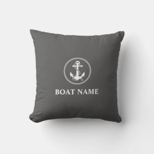 Your Boat Name Rope & Anchor Gray Cushion