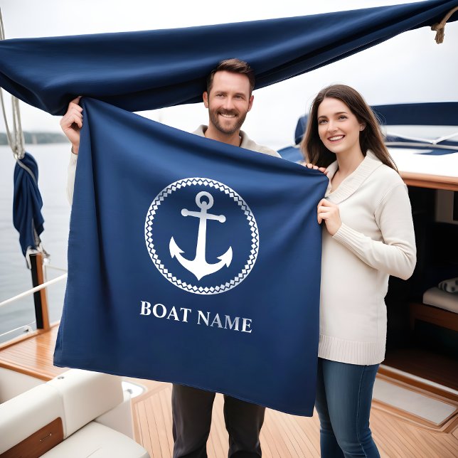 Your Boat Name Sea Anchor Blue Fleece Blanket (Several sizes to choose from.)