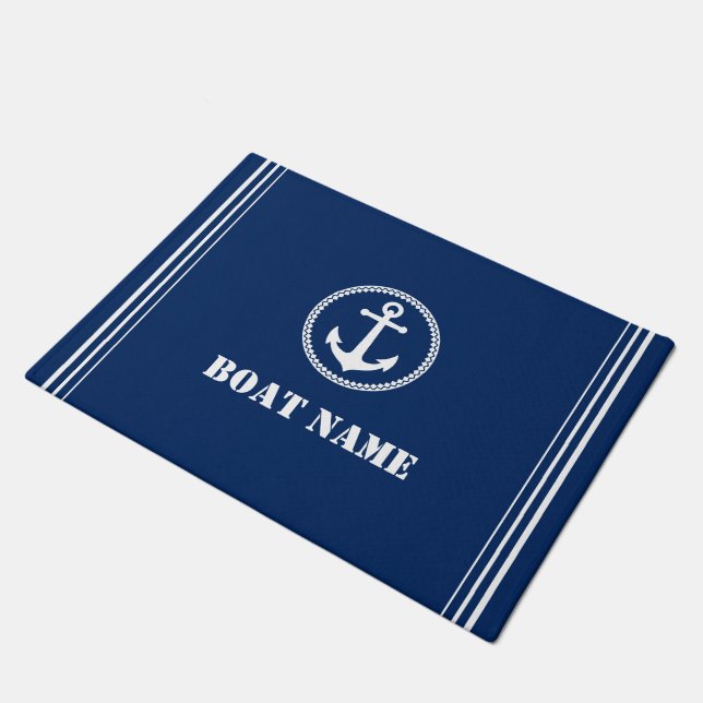 Your Boat Name Sea Anchor Navy Blue Entry Doormat (Angled)