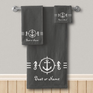 Your Boat Name Seahorse Anchor Bath Towel Set sh0c