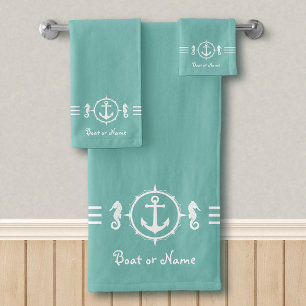 Your Boat Name Seahorse Anchor Bath Towel Set sh0e