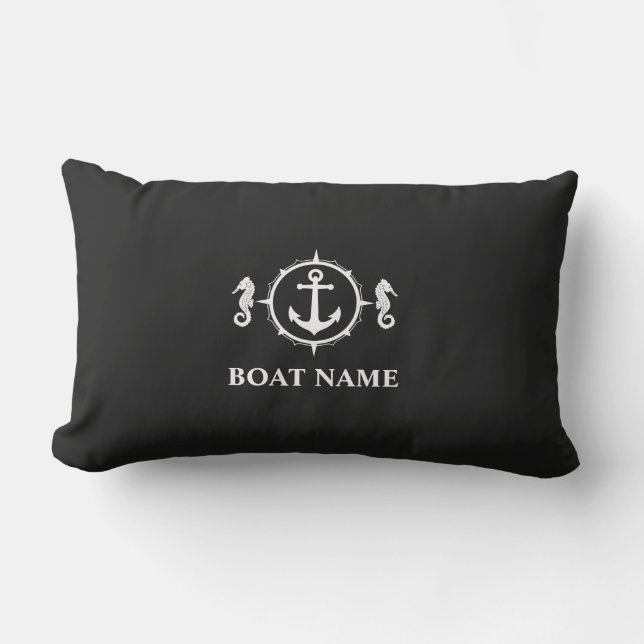 Your Boat Name Seahorse Anchor Black sh0a Lumbar Cushion (Front)