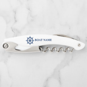 Your Boat Name Ships Wheel Helm on White Corkscrew