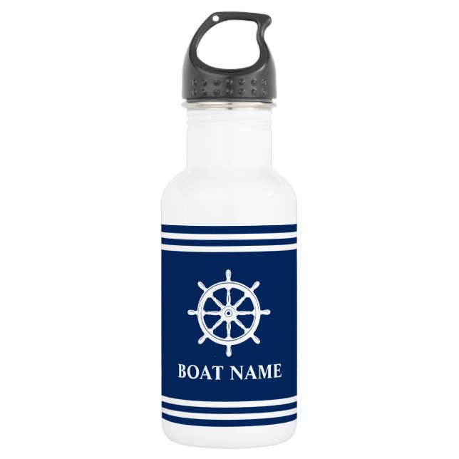 Your Boat Name Ships Wheel Helm Striped 532 Ml Water Bottle (Front)