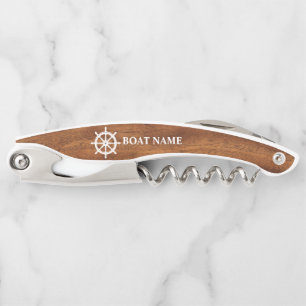 Your Boat Name Ships Wheel Helm Wood Style Corkscrew
